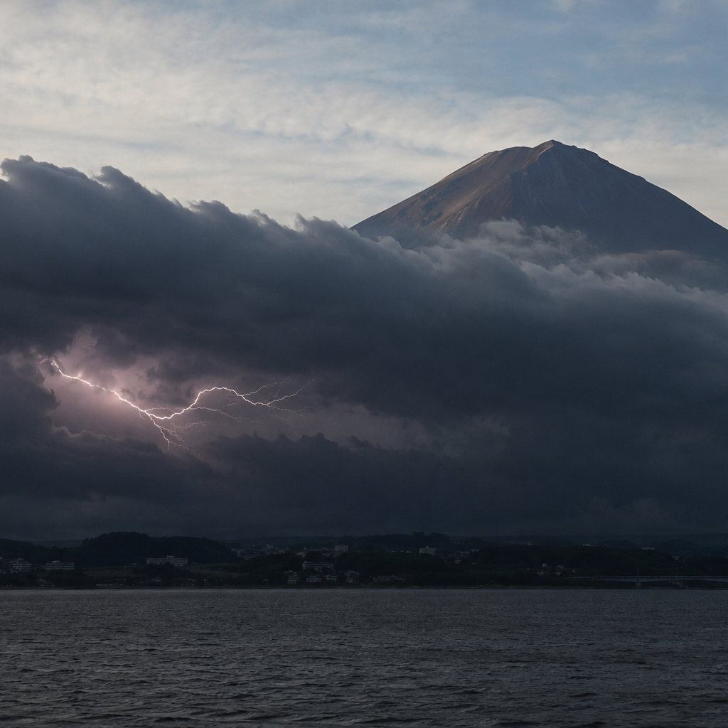 Black Fuji — Thunderstorm beneath the Summit | Hokusai × Takamizawa